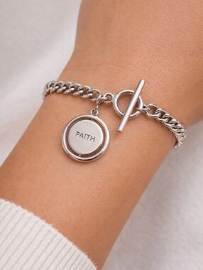 3/$30 Silvertone Faith Cross Charm Chain Toggle Bracelet